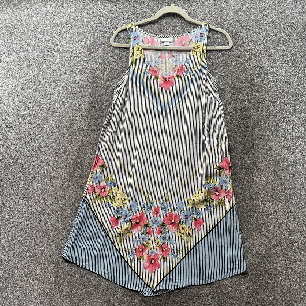 J Jill Floral Striped Shift Dress Small Petite Sleeveless Vacation Summer Garden